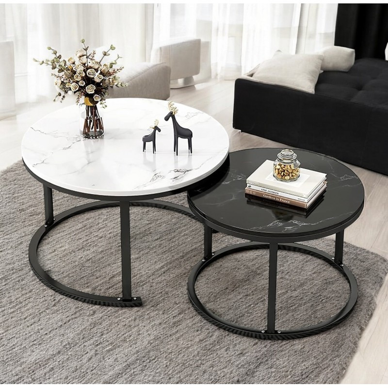 Stolić za kavu – mramor, 2-u-1, 60 i 80 cm, bijeli, STL14BCZ_5