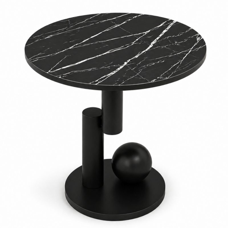Stolić za kavu – mramor, okrugli, 50 cm, crni_3