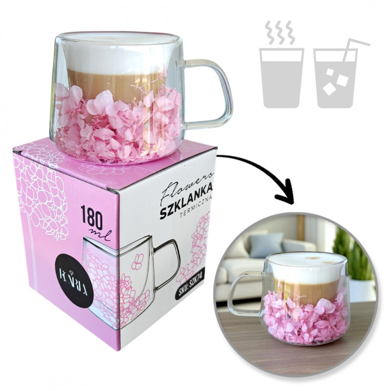 Termo čaša s cvijećem, 180 ml, bež_1