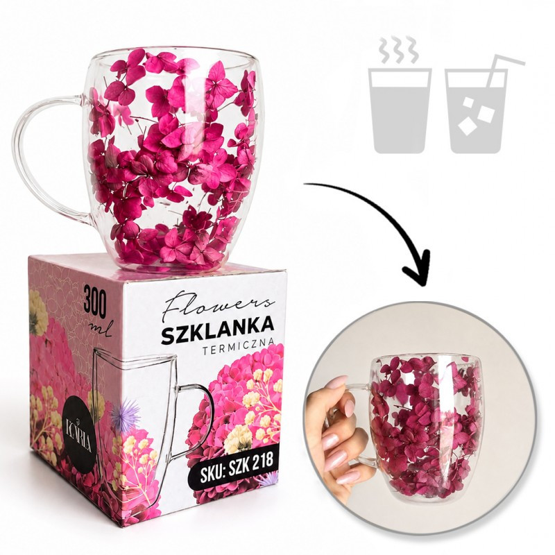 Termo čaša s cvijećem, 300 ml, crvena_1