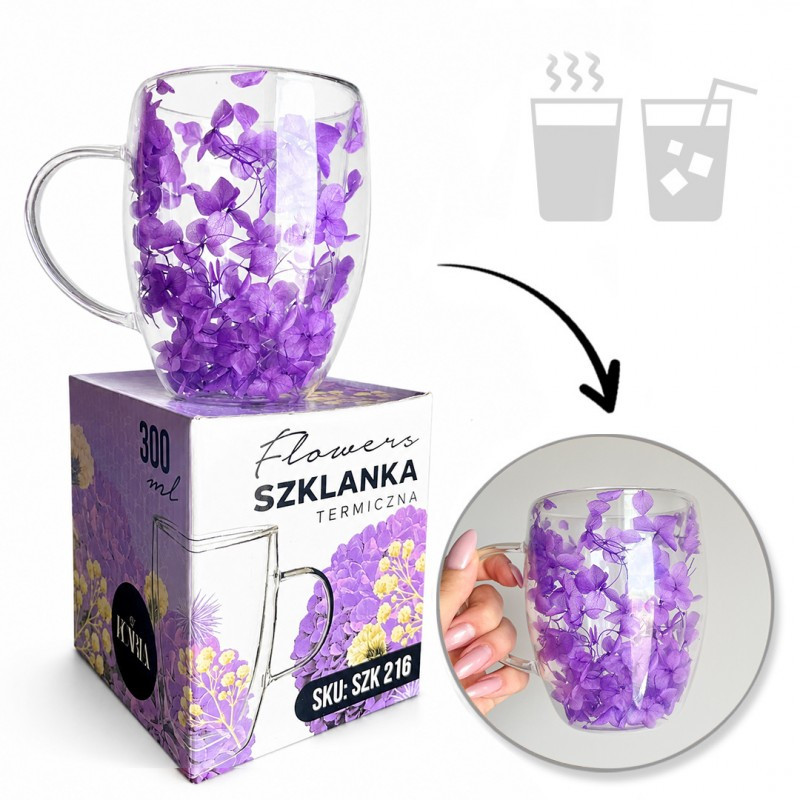 Termo čaša s cvijećem, 300 ml, plava, SZK216_1