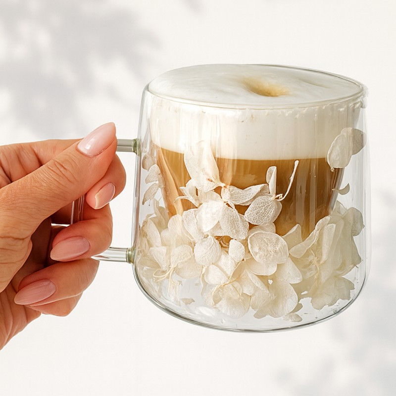 Termo čaša s cvijećem, 9,5 cm, 180 ml, bijela_3