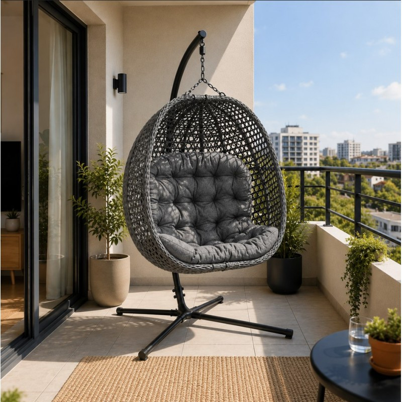 Viseća fotelja – kokon, 120×77×23 cm, antracit_2